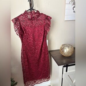 Enfocus Studio Burgundy Lace Midi Dress